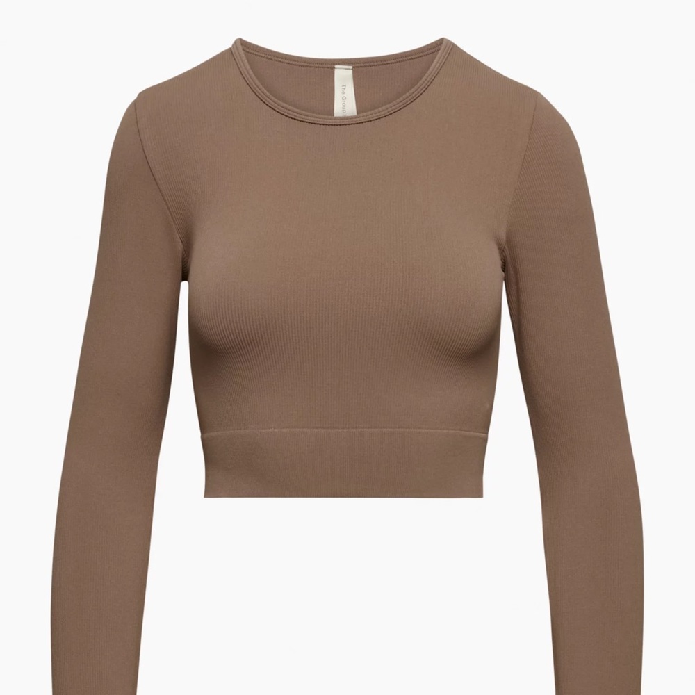 Aritzia Babaton Long Sleeve Ribbed Crop Top - Coffee Brown